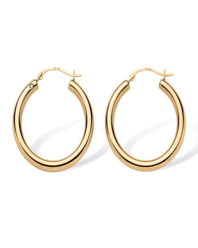 14k Gold Ultra-Lightweight Nano Diamond Resin Filled Hoop Earrings (1 7/8 inches), , alternate image number null
