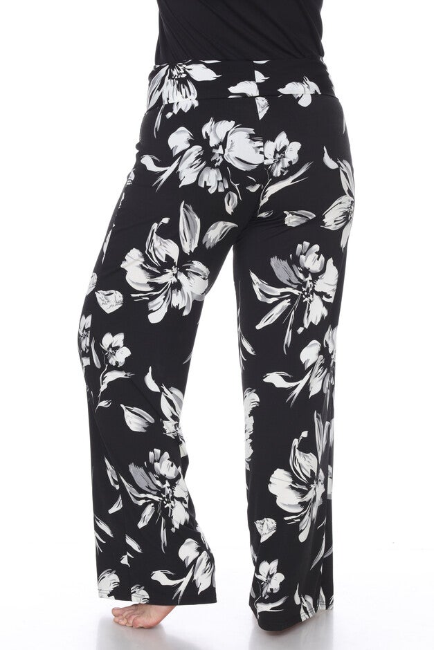 Flower Print Palazzo Pants, Black / Black, alternate image number 1