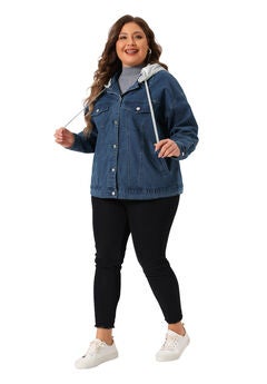 LAYERED DRAWSTRING DETACHABLE HOODIE DENIM JACKET
