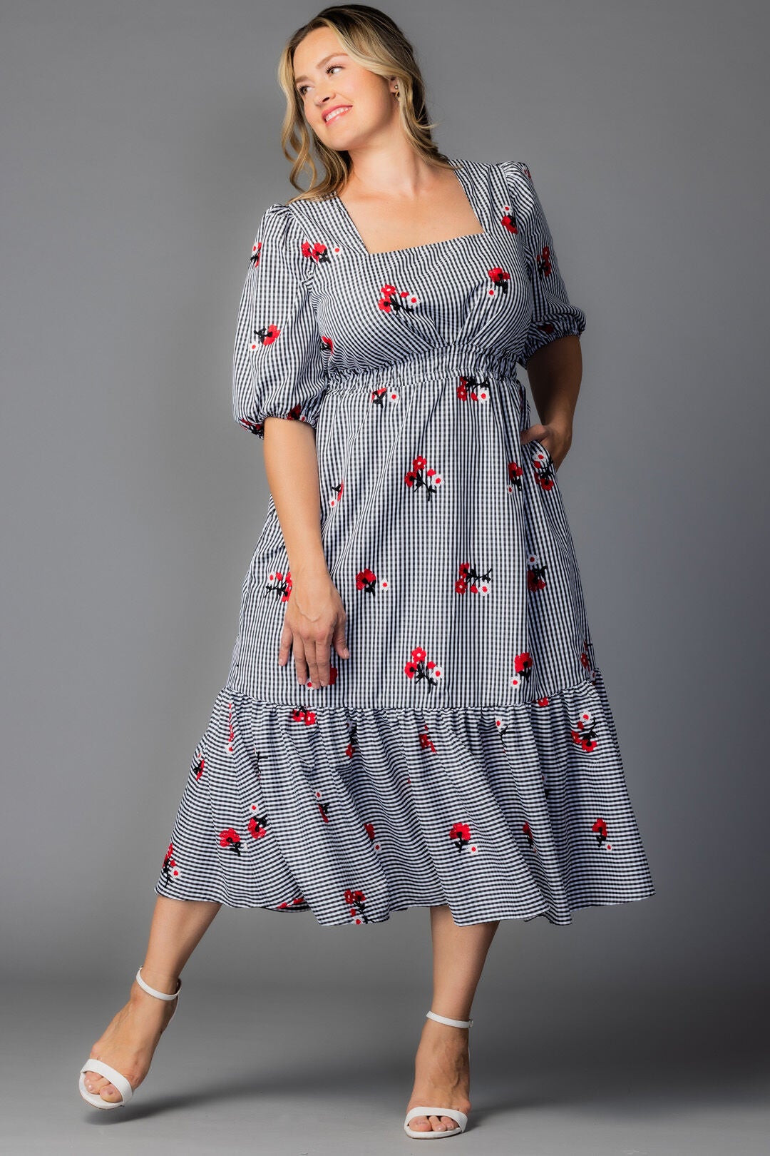 Bailey Square Neck Maxi Dress, Gingham  Florals / White, alternate image number 5