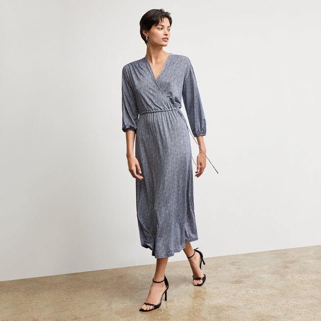Hope Wrap Dress - Printed Jersey, Blueprint Sketch / Dusty Blue, hi-res image number 0