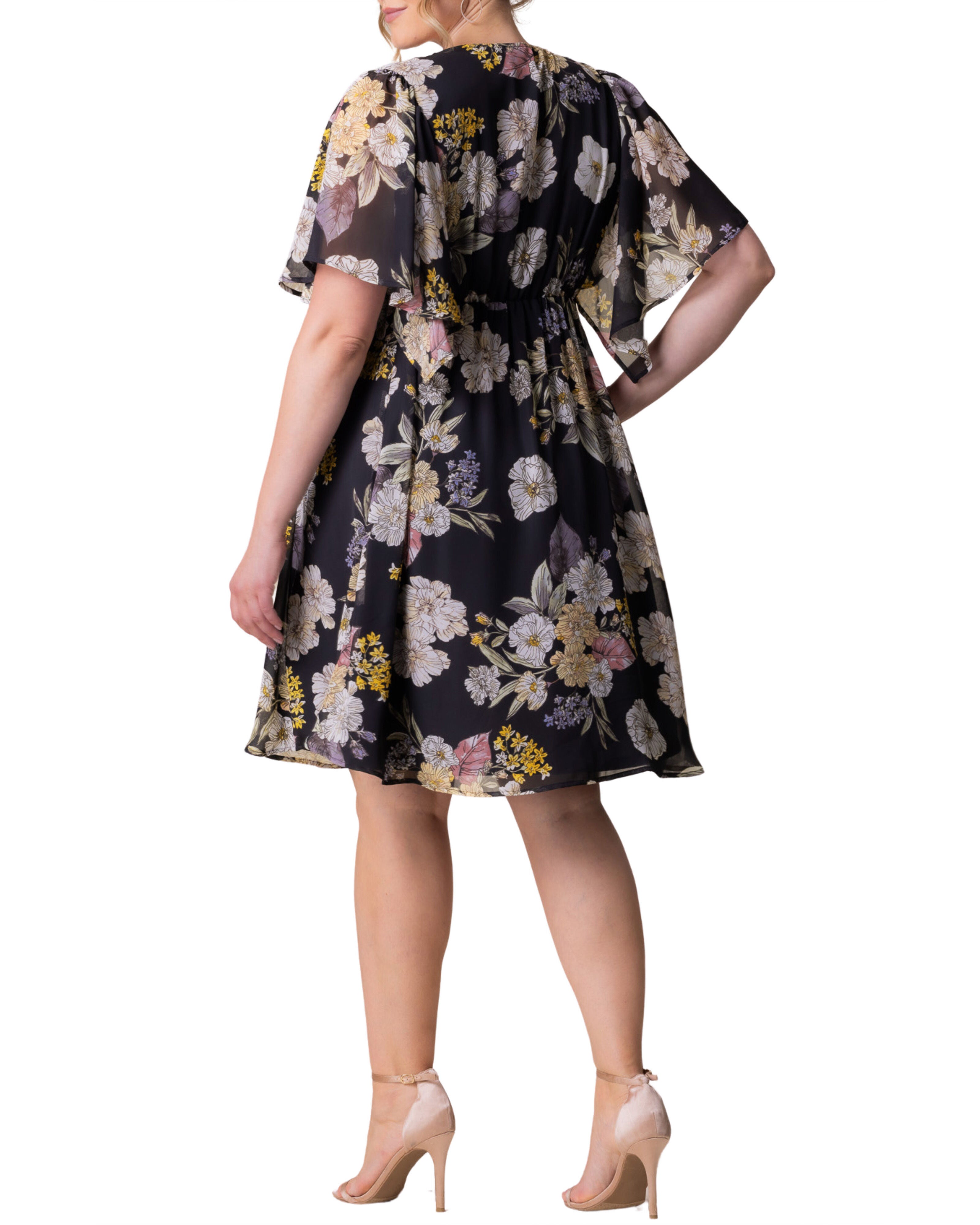 Florence Flutter Sleeve Dress, MIDNIGHT PEONY PRINT / Black, alternate image number 1