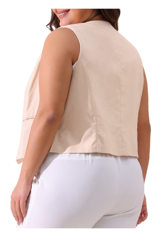 Linen Waistcoat Sleeveless Lined Vest Jacket, Beige / Beige, alternate image number 3