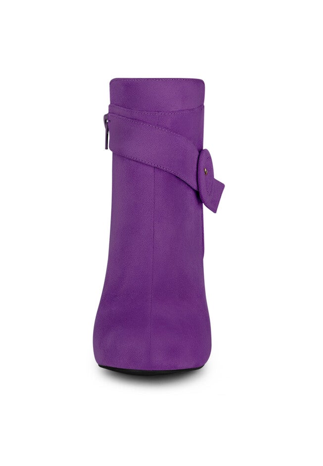 ROUND TOE BLOCK HEEL BUCKLE BOOTIES, Purple / Purple, alternate image number null