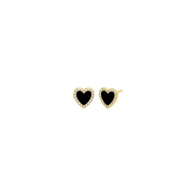 Colored Stone Pave Heart Stud Earring Onyx One Size Pair, Onyx / Black, hi-res image number 0