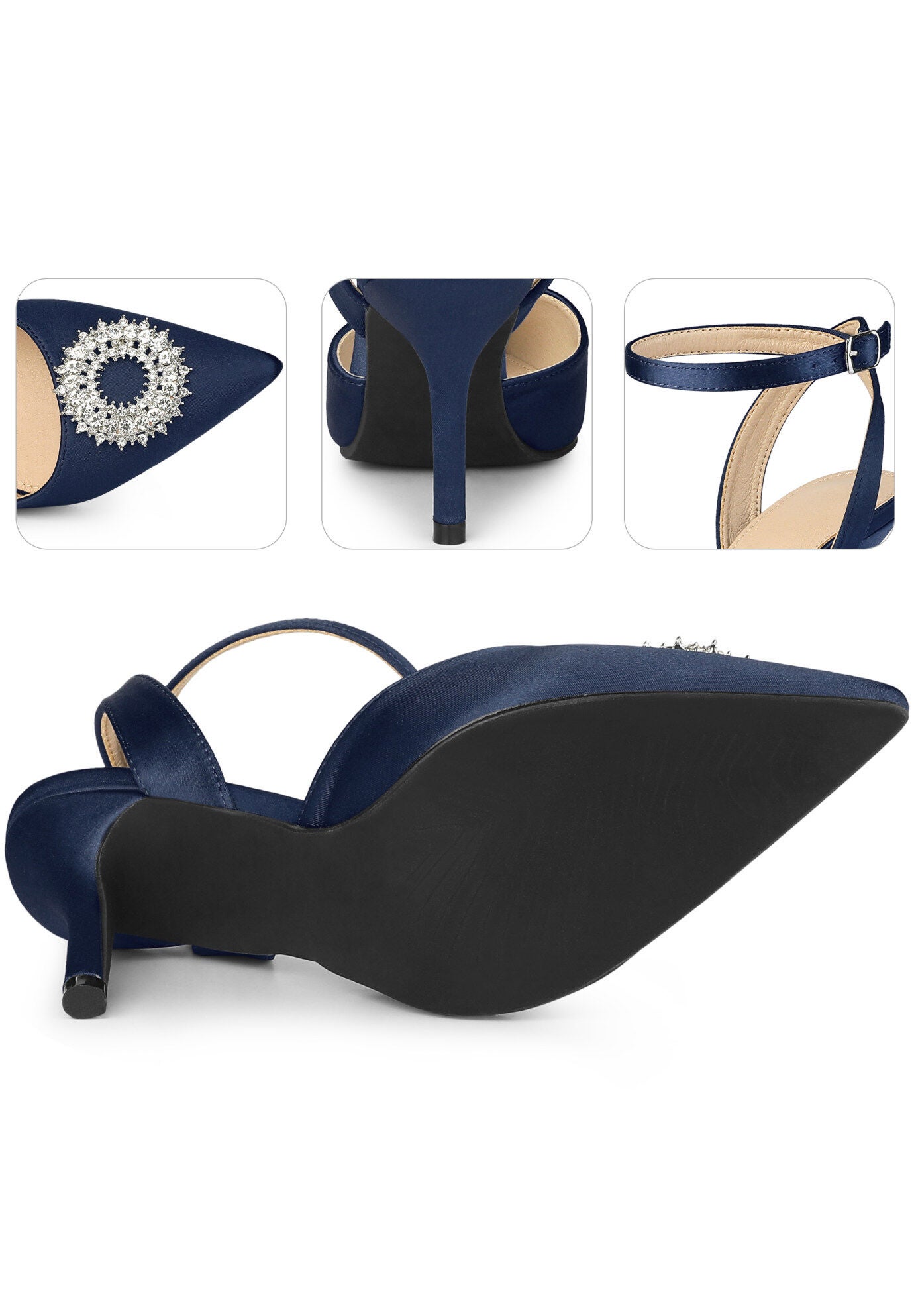 Rhinestones Ankle Strap Stiletto Heel Pumps, Royal Blue / Royal Blue, alternate image number 2