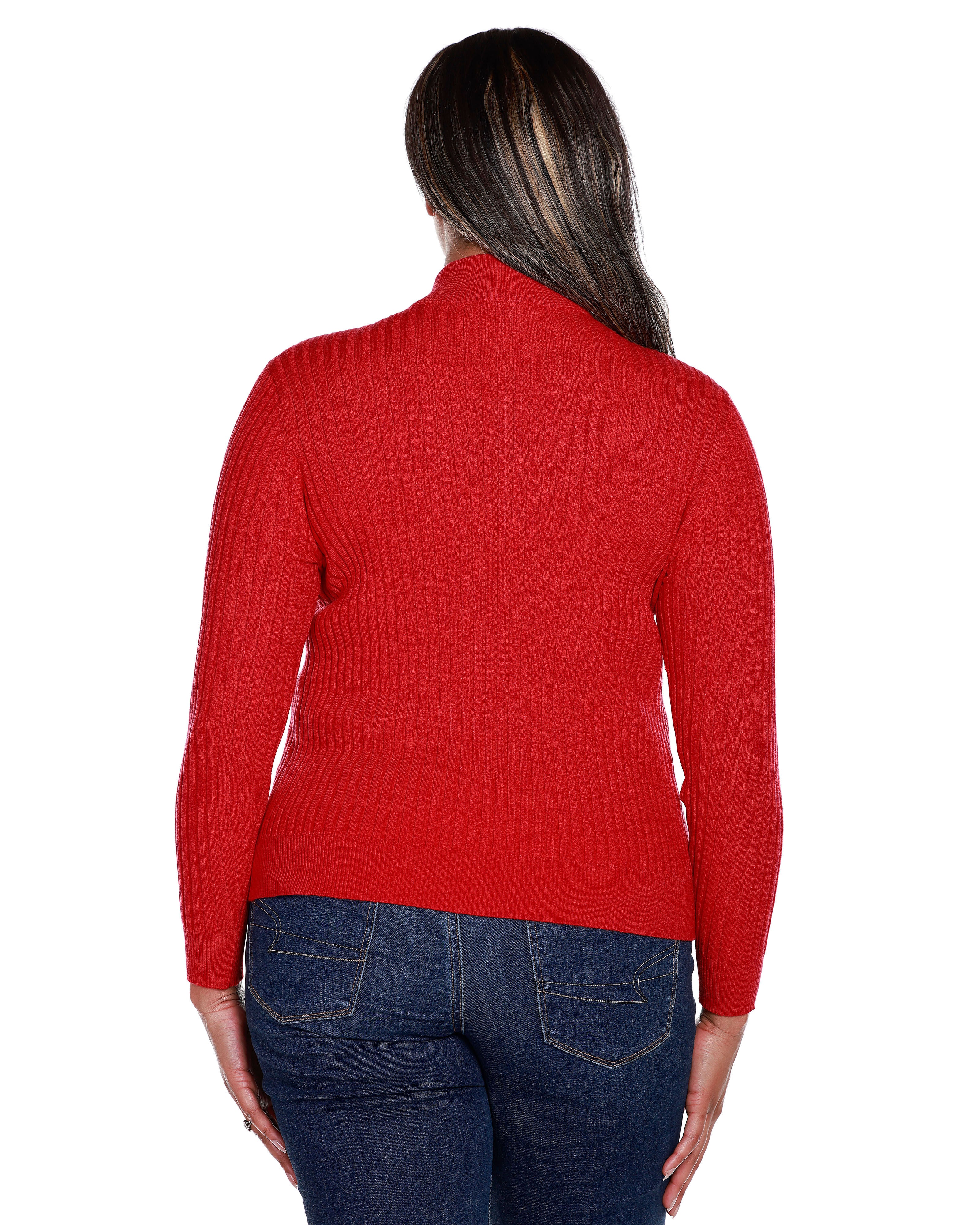 RIBBED MOCK NECK HALF-ZIP SWEATER, Belldini Red / Red, alternate image number 1