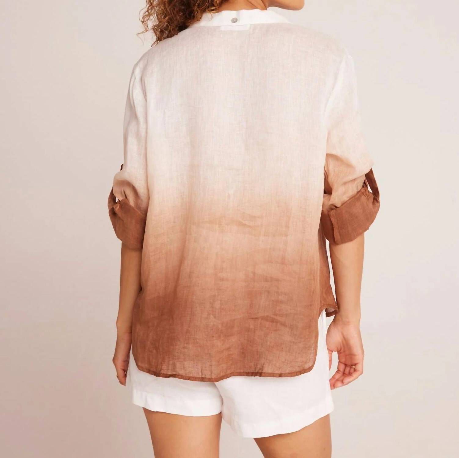 CAPRI BUTTON DOWN SHIRT, Coconut Ombre Dye / Brown, alternate image number 1