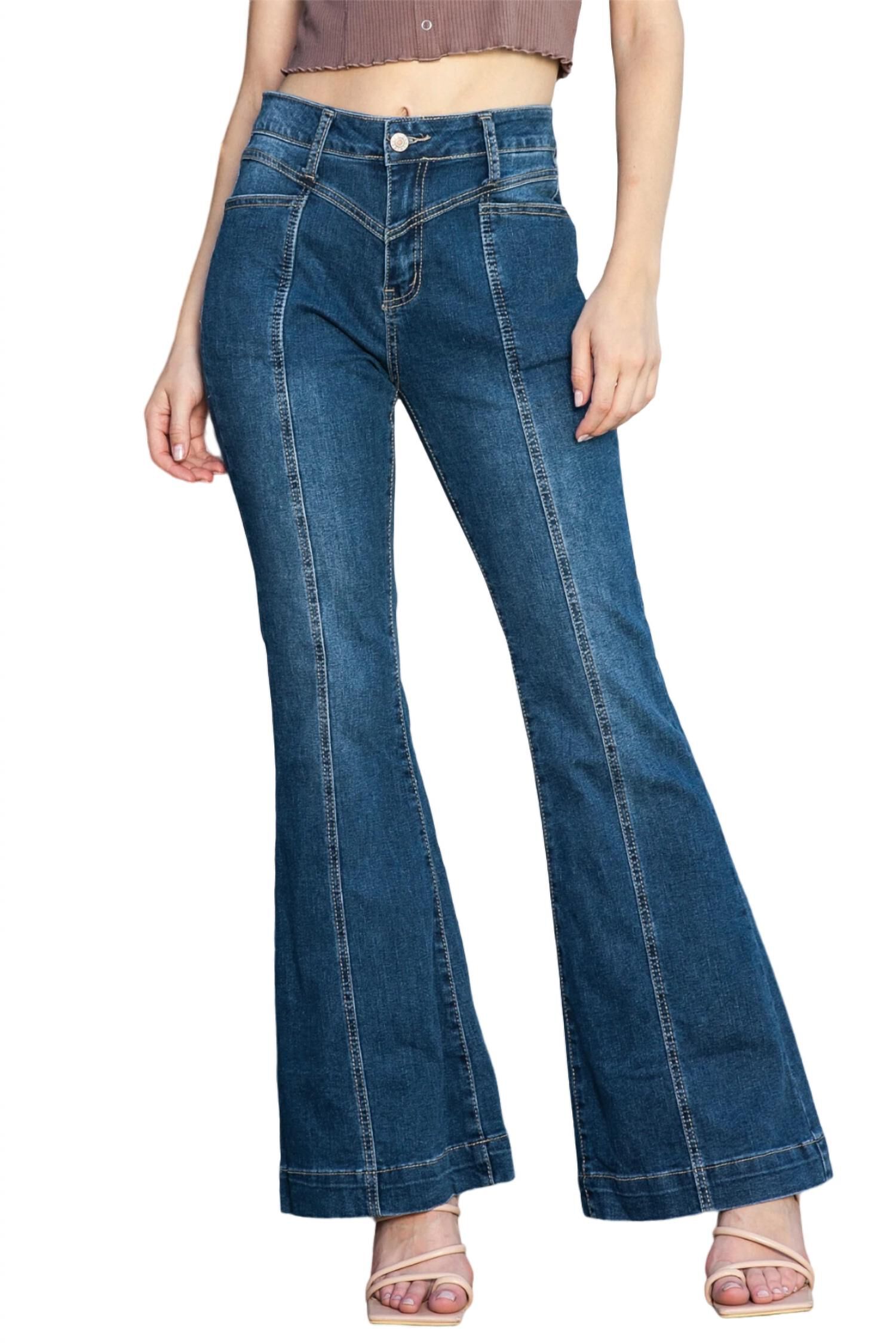 HIGH WAISTED BELL BOTTOM JEAN, Dark Wash / Dark Wash, hi-res image number 0