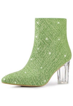 CLEAR BLOCK HEEL GLITTER PARTY BOOTS