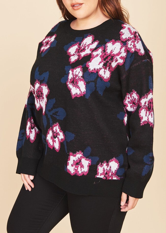 Brooke Floral Crew Neck Sweater, L304 BLACK / Black, alternate image number null