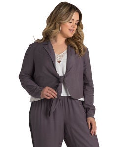 Plus Size Solid Rayon Tie Front Cropped Blazer