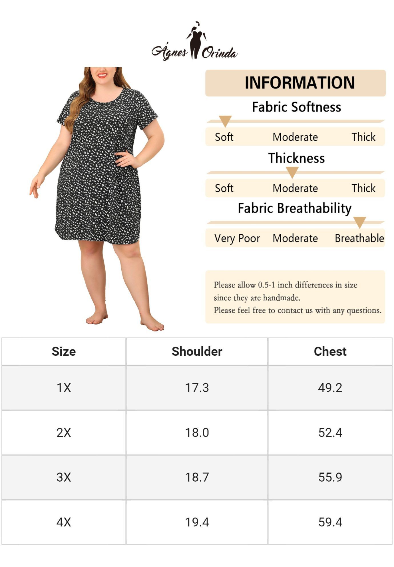 Short Sleeve Lightweight Pajama Dress, Black / Black, alternate image number 4