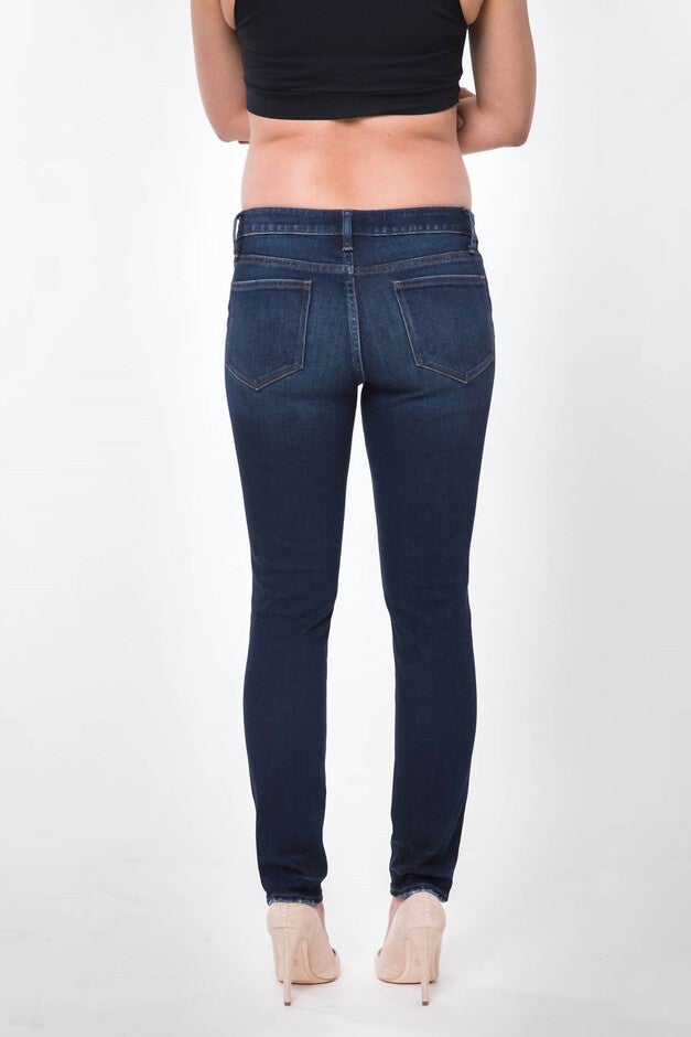 CHELSEA MATERNITY DENIM ANKLE JEANS UNDER THE BELLY SIDE PANEL IN DARK WASH, Dark Wash / Destructed Dark Wash, alternate image number null