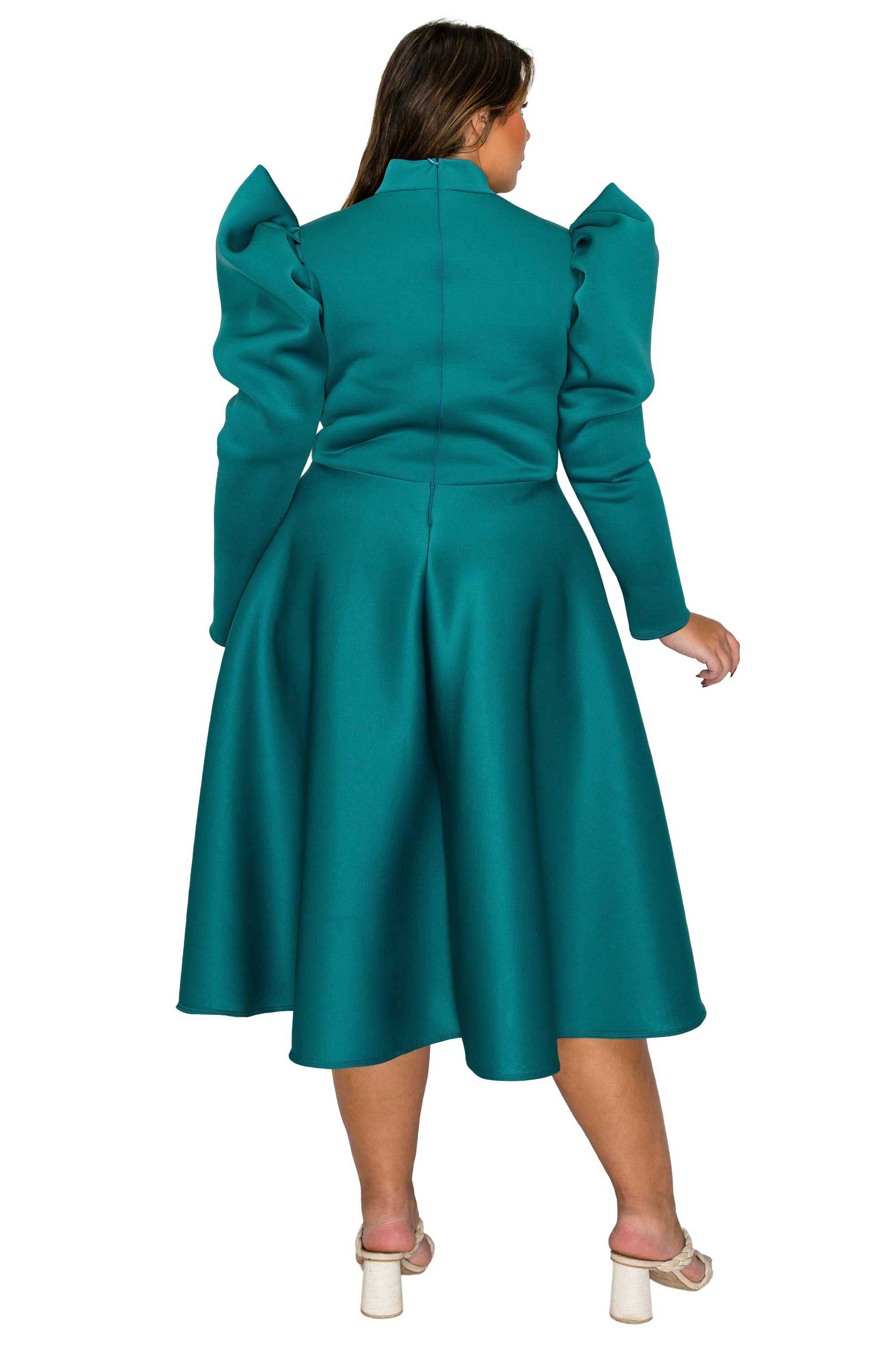 Isabella Neoprene Statement Dress, Jade Dark / Quetzal Green, alternate image number 2
