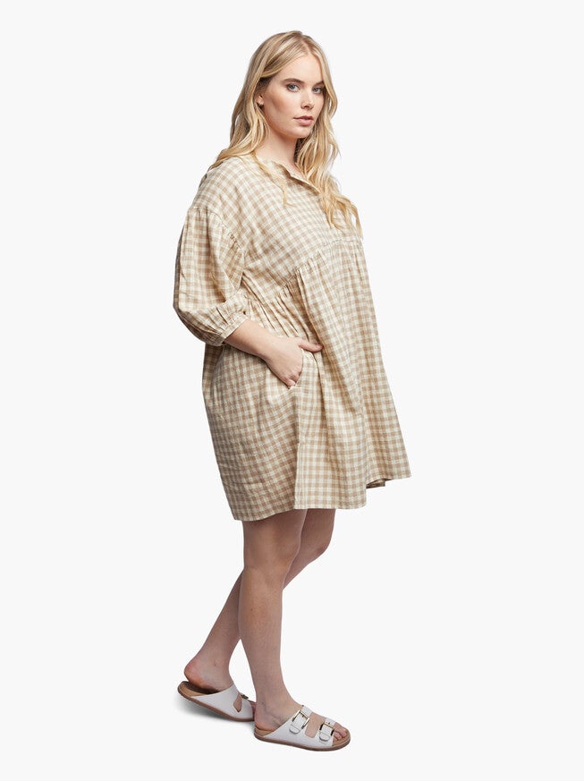 Nico Swing Dress, Tan Gingham / Tan, alternate image number null