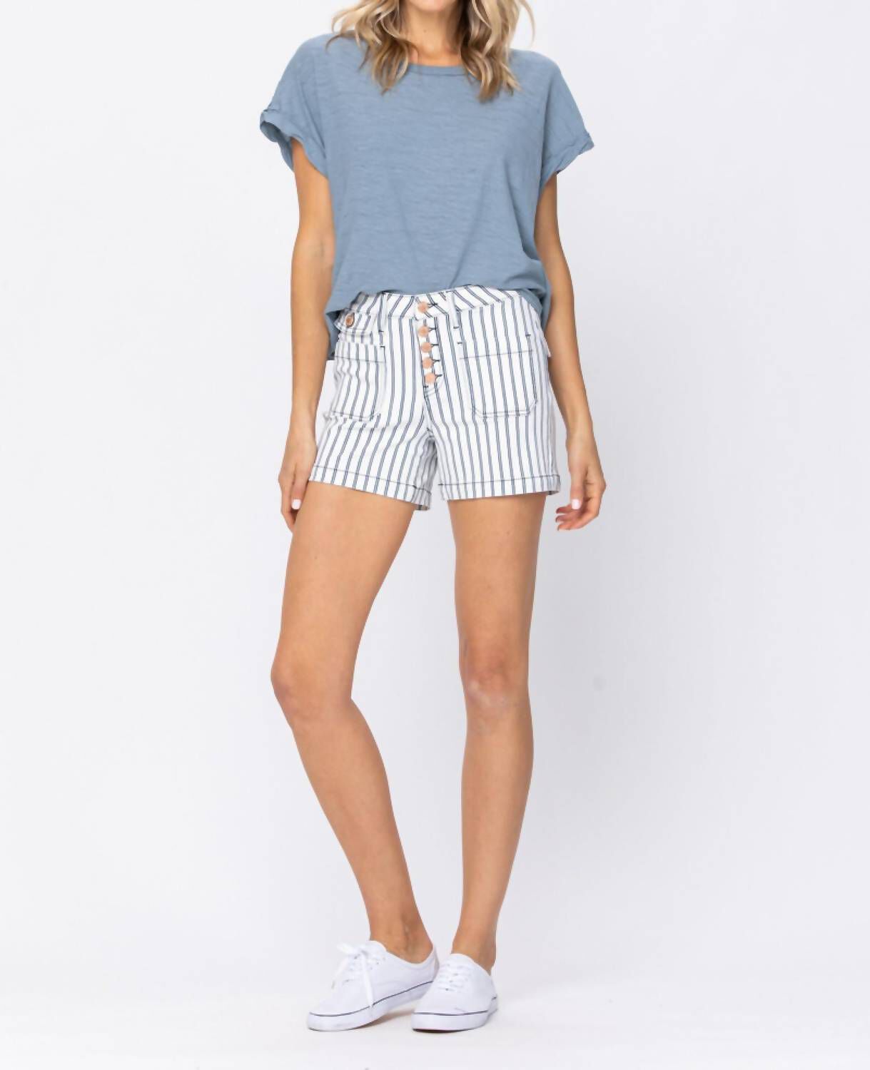 Stripe Patch Pocket High Waist Shorts In Multi, , alternate image number 4