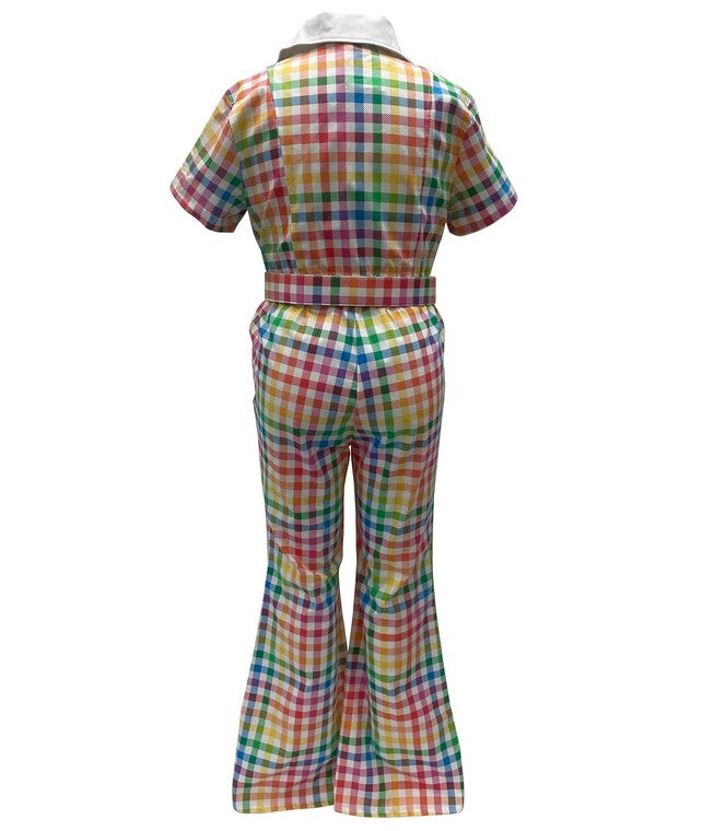 Smak Parlour Medium Rainbow Gingham Flare Jumpsuit, Rainbow / White, alternate image number null