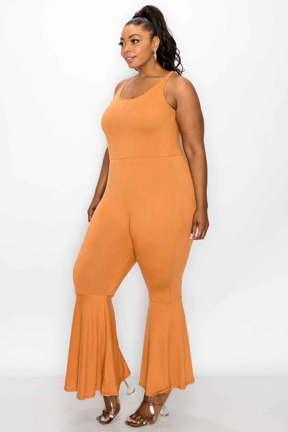 JOSIE FLARED LEG JUMPSUIT, Clay / Mustard, alternate image number 3