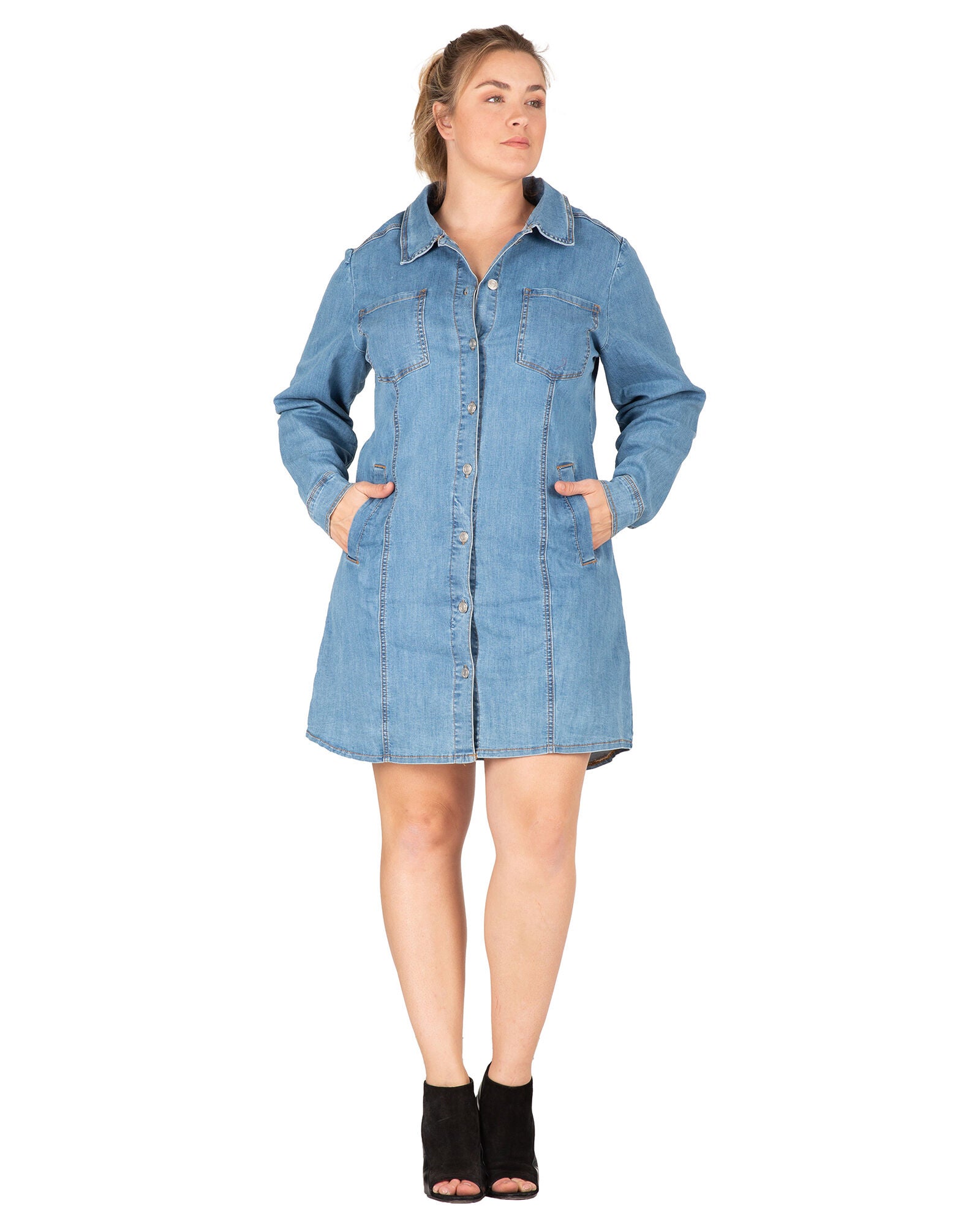 Ally Women&#39;s Full Sleeve Denim Shirt Dress, Medium Blue / Medium Wash, hi-res image number 0