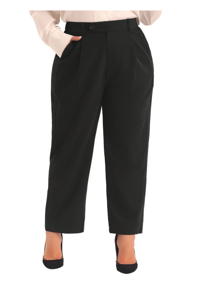 ELASTIC HIGH WAISTED LONG STRAIGHT BUSINESS CASUAL TROUSERS, Black / Black, alternate image number 1