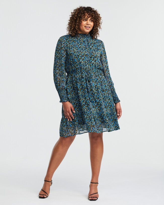 Blue Iris Floral Knee Length Dress, , alternate image number null
