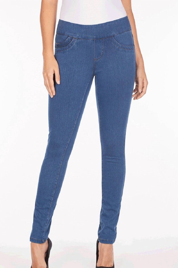 LOVE PULL-ON SLIM JEGGINGS IN BLUE DENIM, Blue Denim / Medium Wash, hi-res image number null