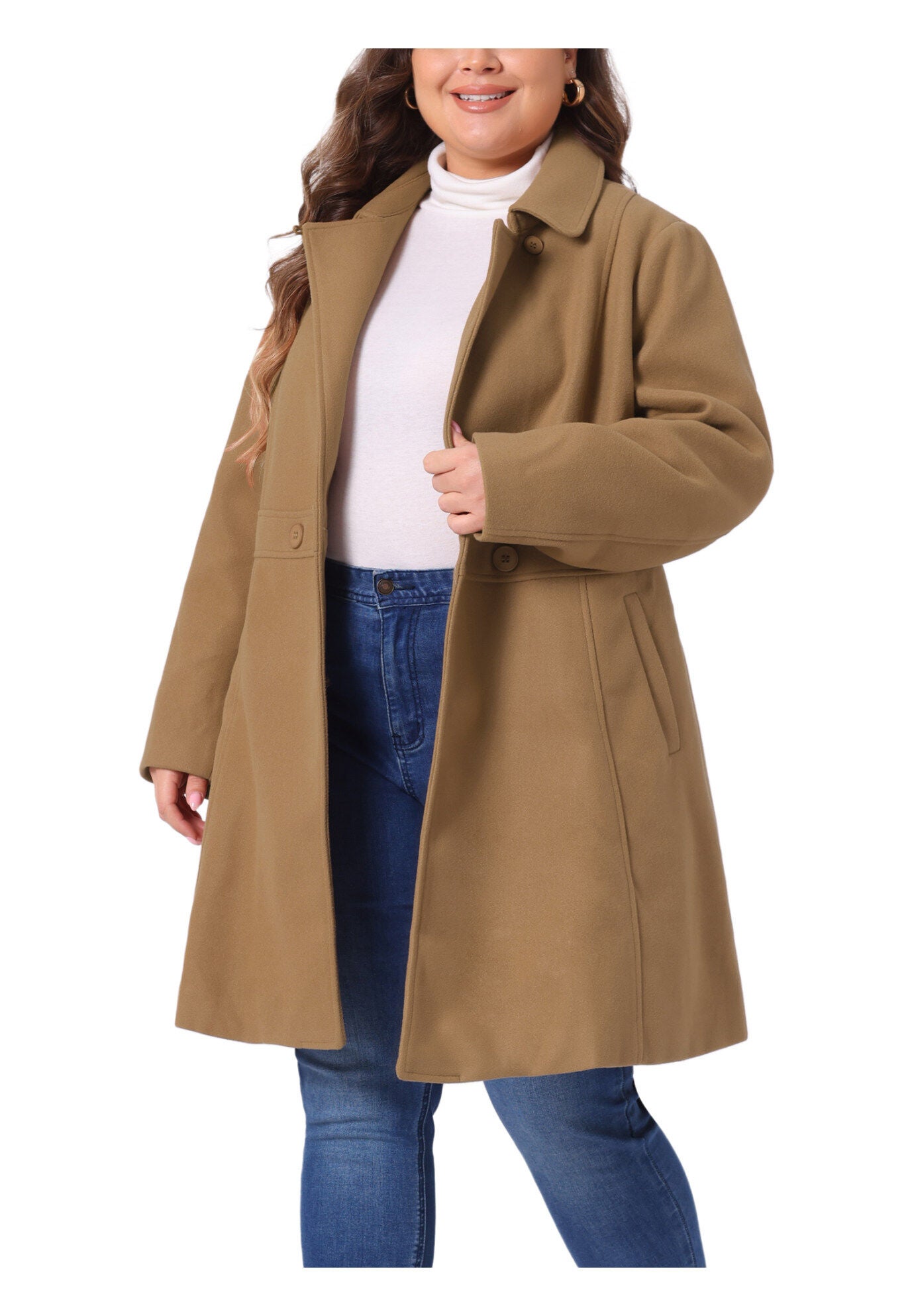 WINTER NOTCHED LAPEL SINGLE BREASTED LONG COAT, Camel / Brown, alternate image number 2
