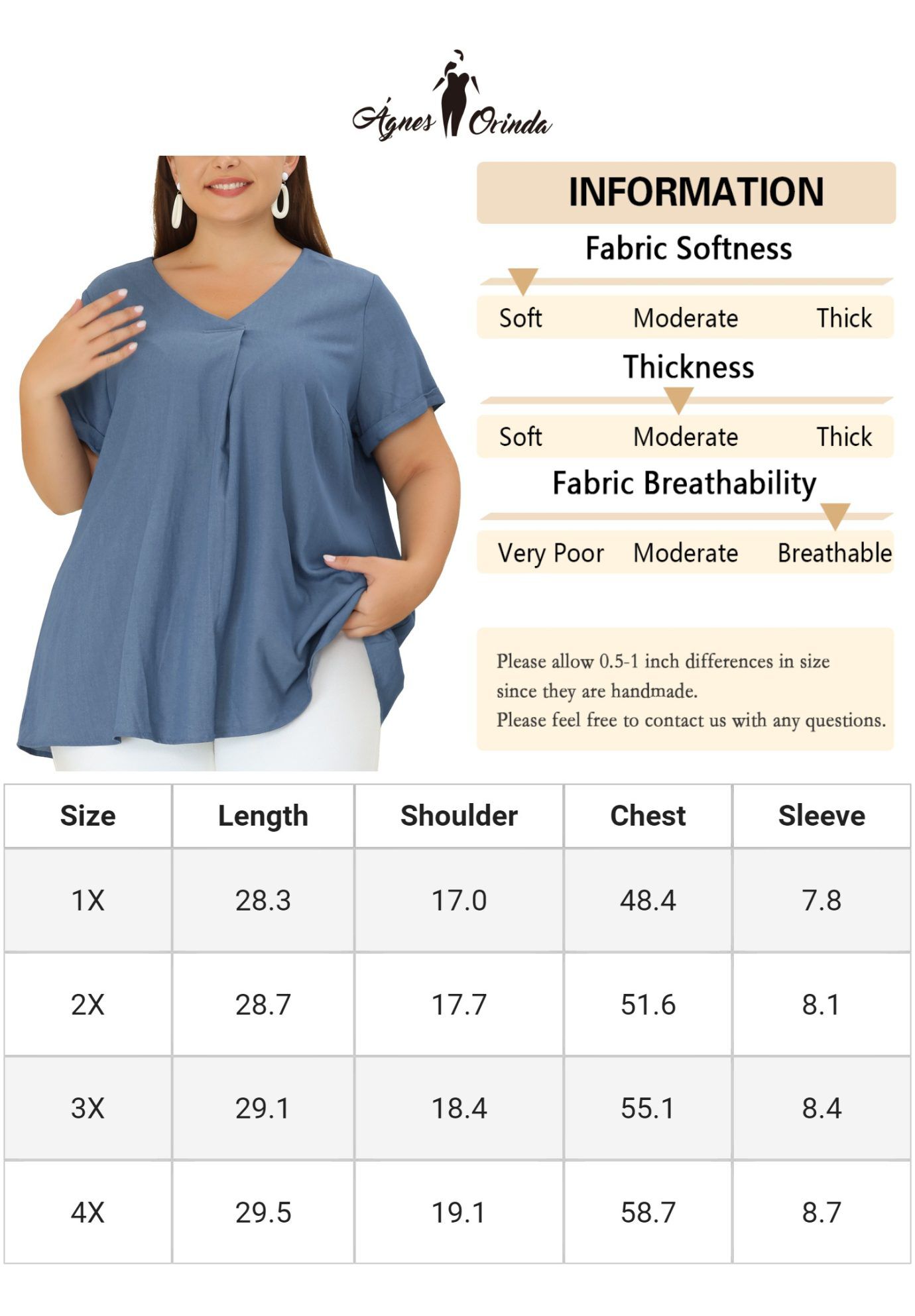 Chambray Pleat Front V Neck Short Sleeve Blouse Top, Dark Blue / Navy, alternate image number 4