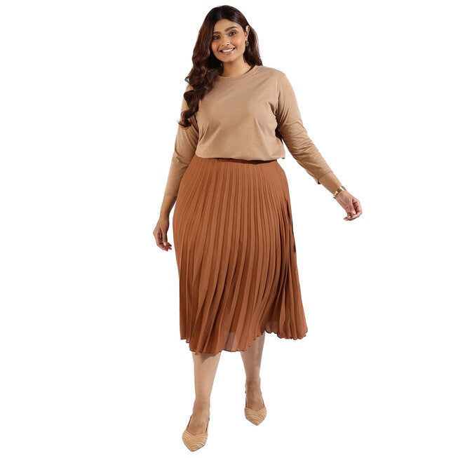 Women Solid Quarter Sleeve Round neck Top, Brown / Brown, alternate image number 3