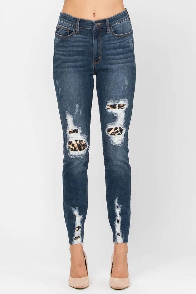 LIZZY LEOPARD PATCH SKINNY JEANS, Denim / Azure Blue, hi-res image number null