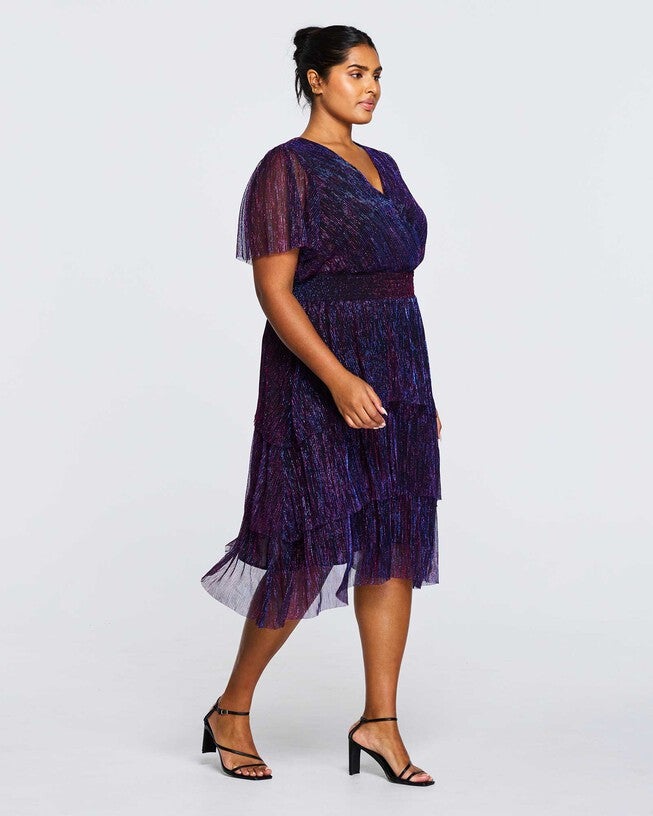 Glitterland Metallic Sparkly Midi Dress, NavyUltraviolet / Purple, alternate image number null
