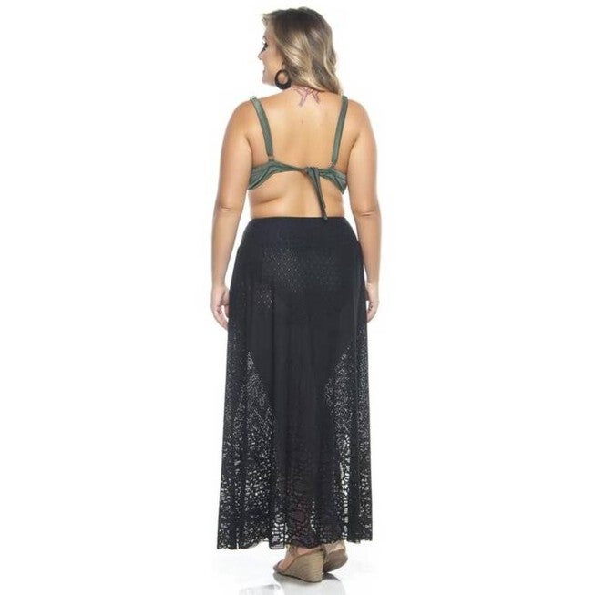 Long Slit Laced Skirt, Black Lace / Black, alternate image number 1