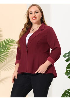 RUFFLE V NECK BUTTON NOTCH PANEL PEPLUM BLAZER