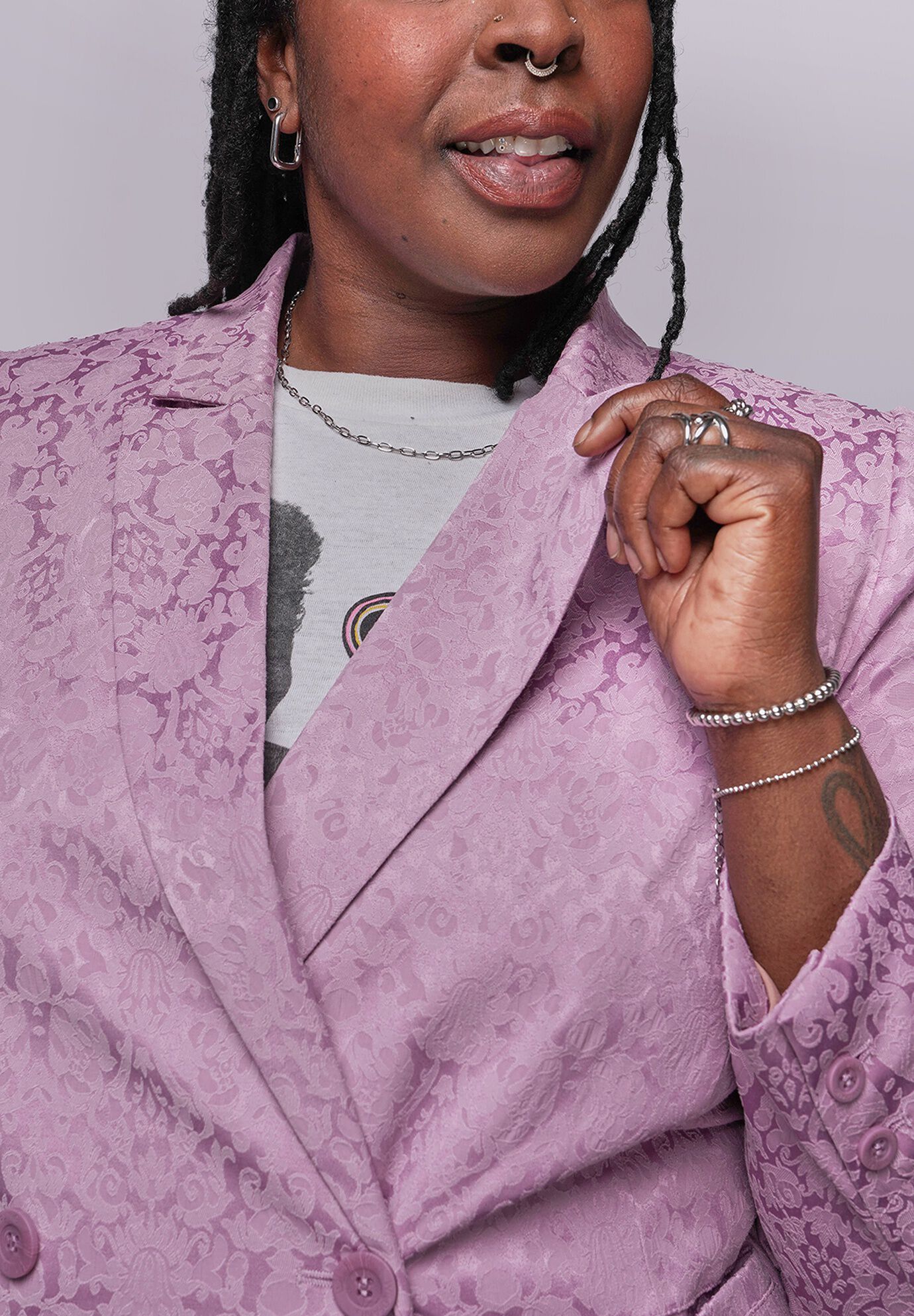 The Empower Jacquard Double Breasted Blazer, MAUVE / Mauve, alternate image number 3