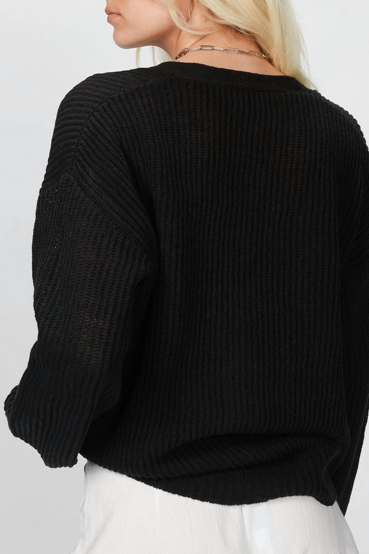 RIBBED KURT CARDIGAN IN BLACK, , alternate image number 2