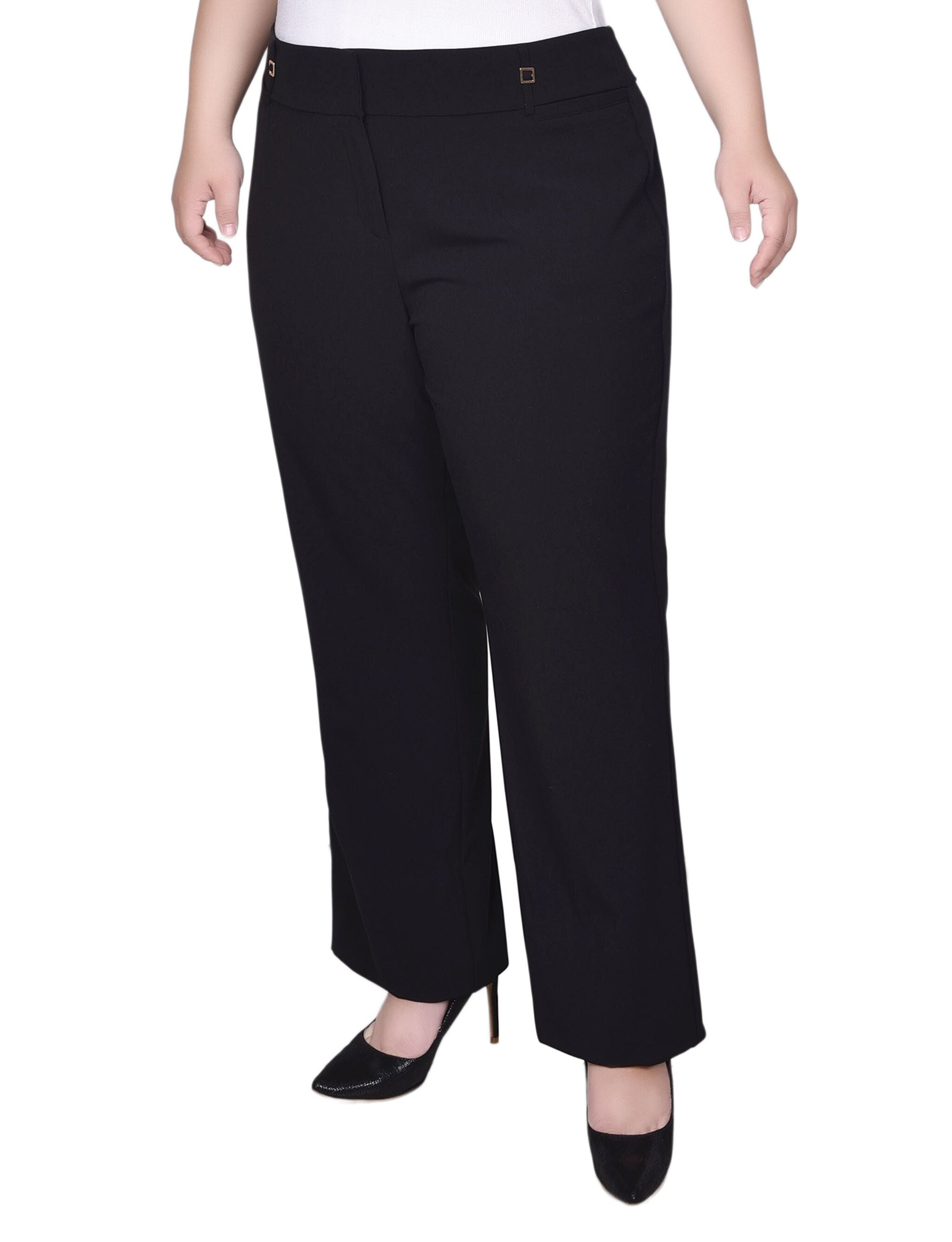 Wide Waist Stretch Pants, Black, alternate image number 2