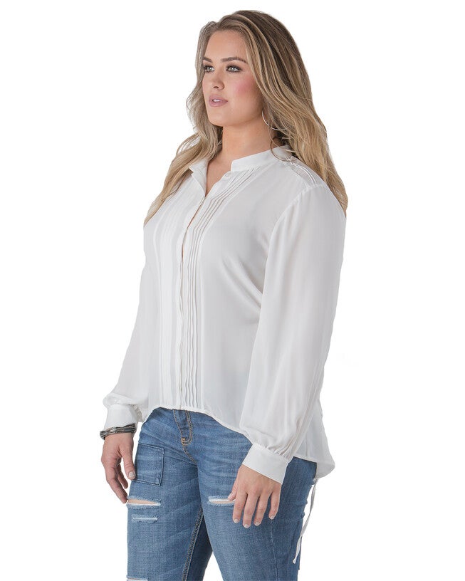 Plus Size Trisha Mandarin Collar Tuxedo Front Chiffon Blouse, , alternate image number 7