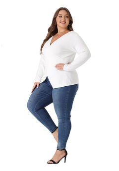 Wrap V Neck Criss Cross Asymmetrical Knit Top
