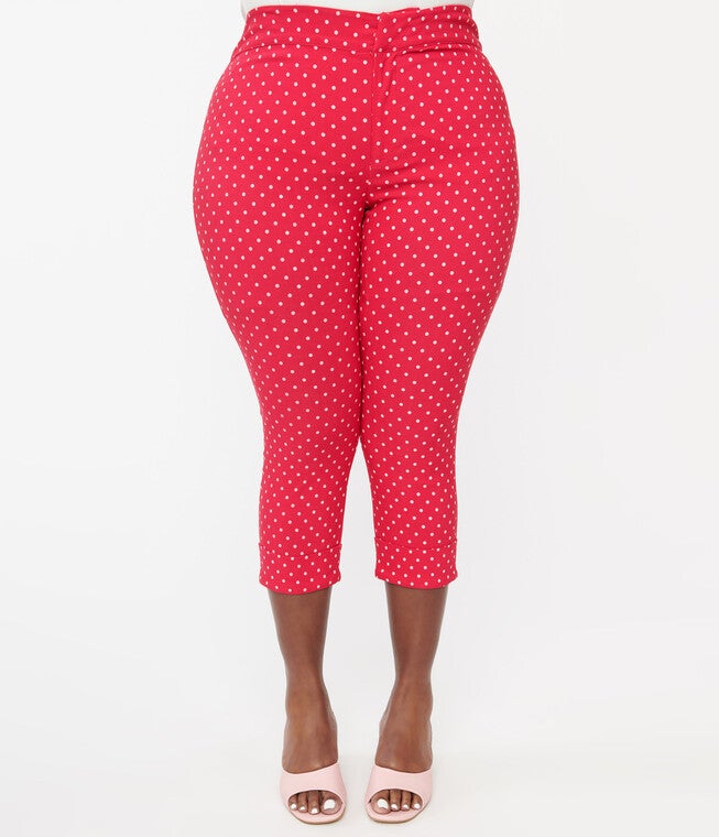 Smak Parlour 1960s Hot Pink Pin Dot Daisy Pocket Smarty Pants Capri, , alternate image number null