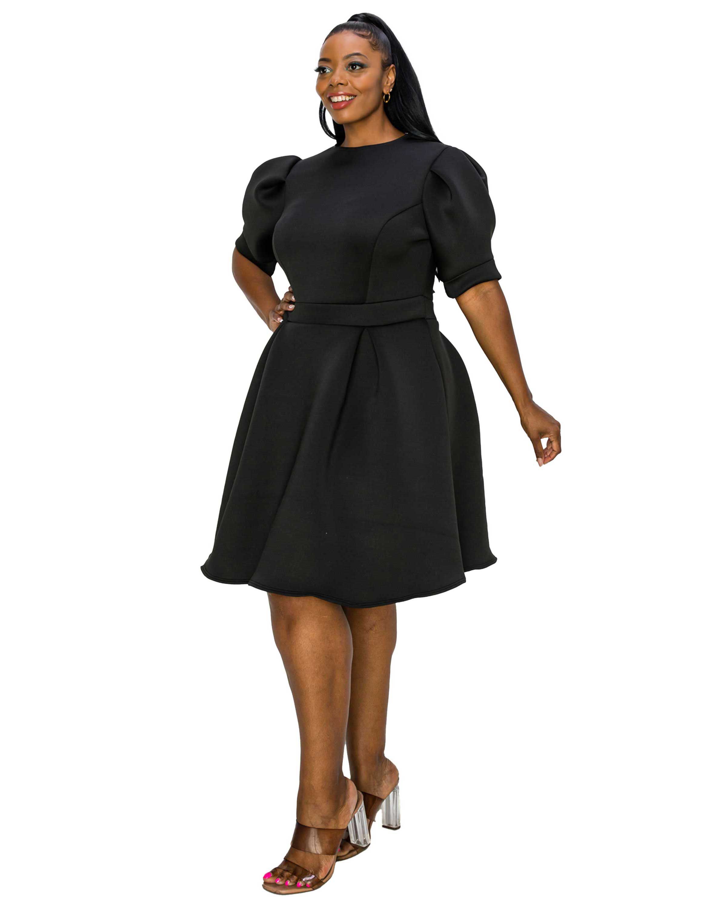 LINDSEY FLARE DRESS, Black / Black, alternate image number 2