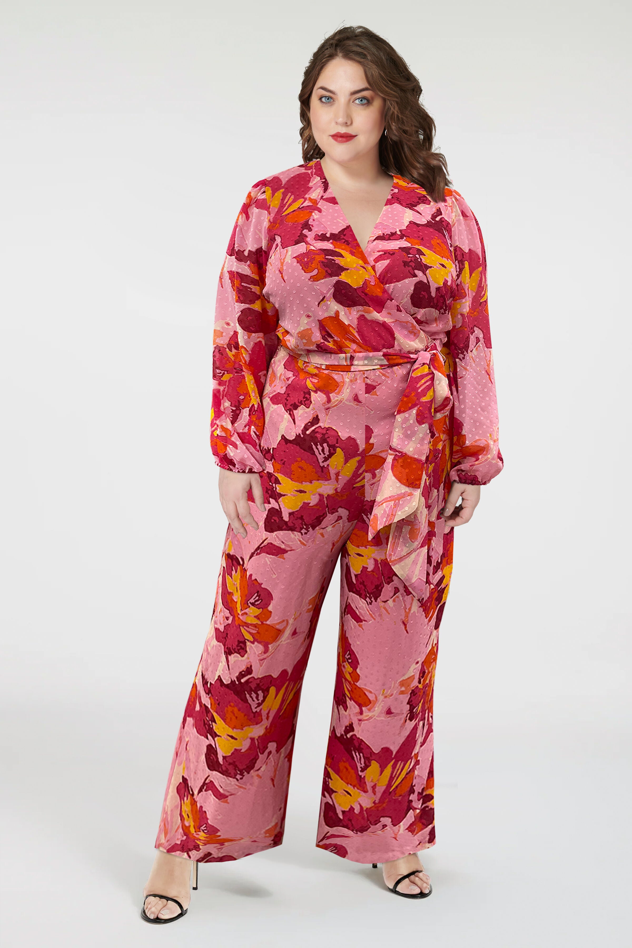 Floral Faux Wrap Jumpsuit, Pink / Pink, hi-res image number 0
