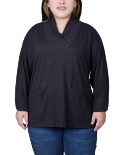 Long Sleeve Shawl Collar Top With Pockets