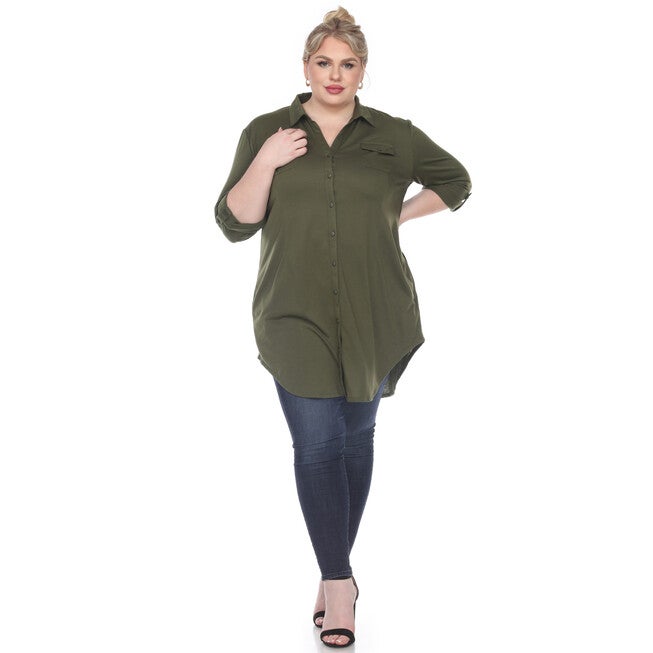 Stretchy Button Down Tunic Top, , alternate image number 5