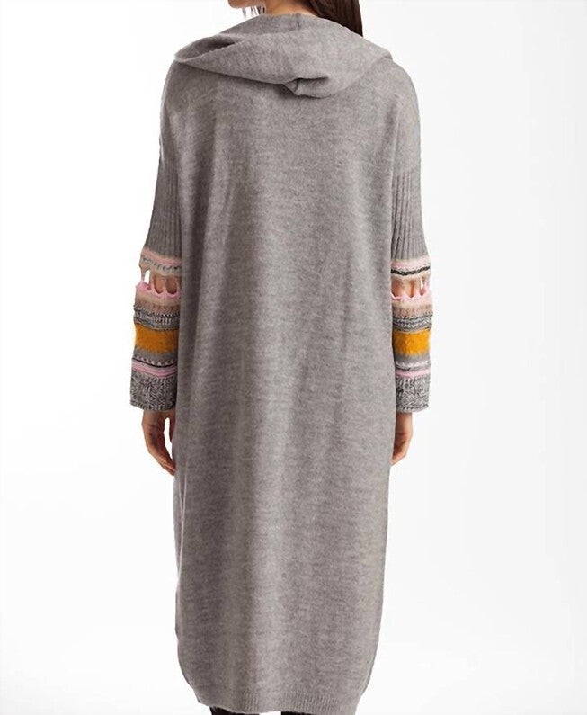 NATALIA LONG CARDIGAN WITH HOOD IN GRAY MULTI, Gray Multi / Light Grey, alternate image number null