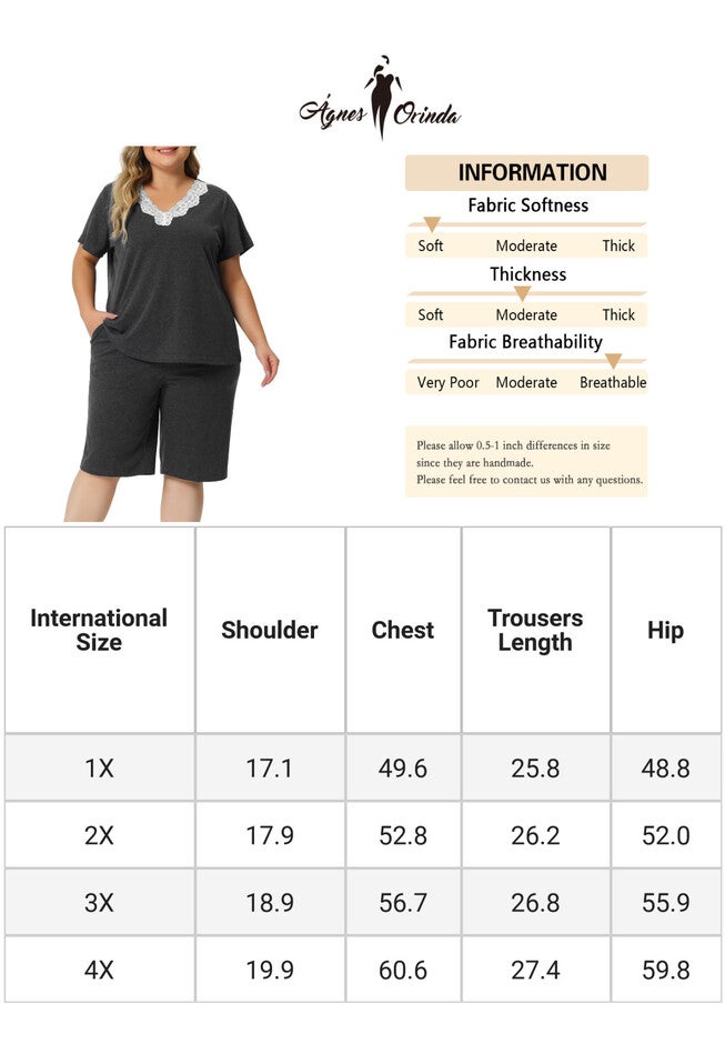 Short Sleeve Top and Pants Sleepwear Pajamas Set, Dark Gray / Charcoal Grey, alternate image number 4