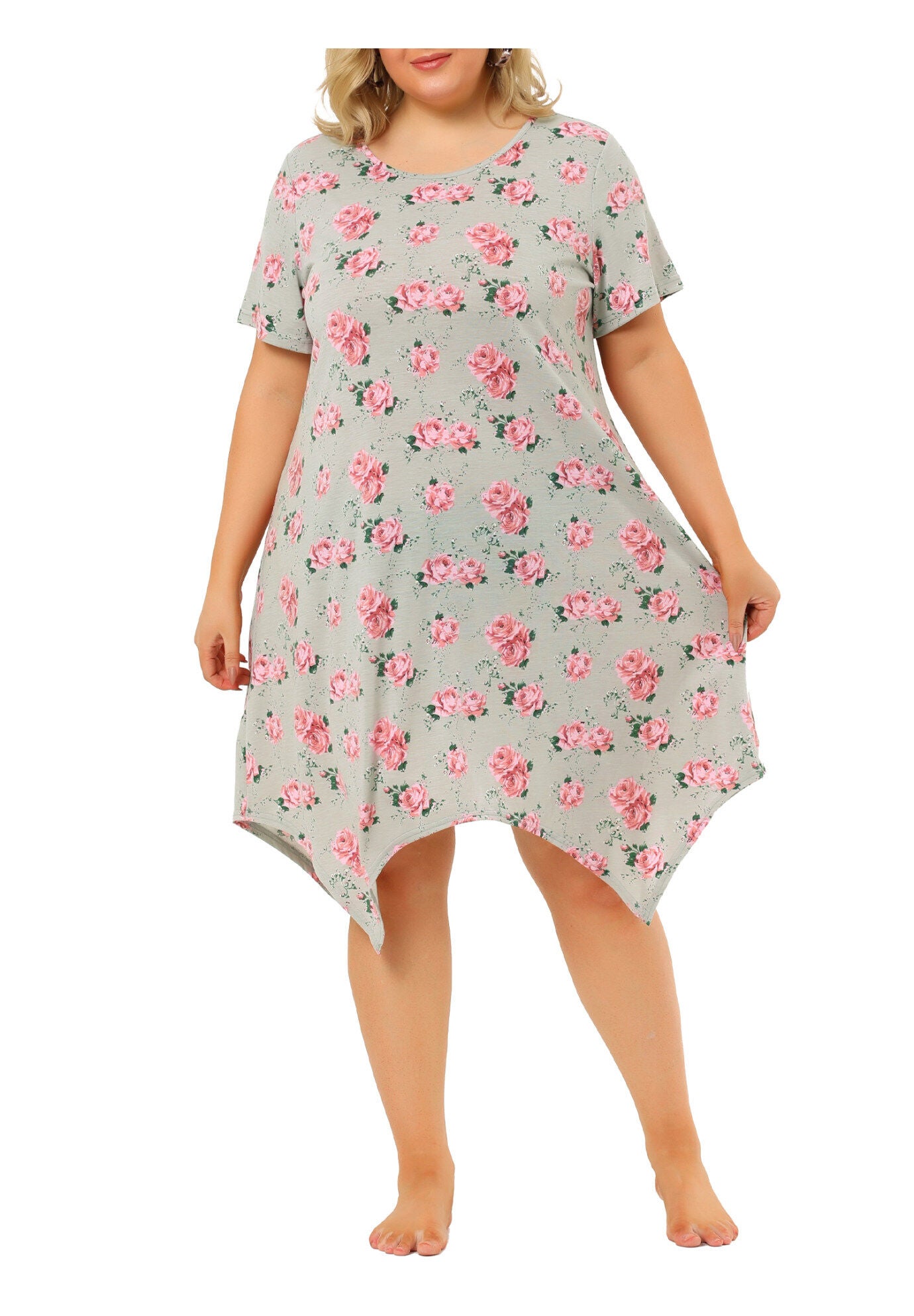 Floral Print Sleepdress, Gray / Light Grey, alternate image number 1
