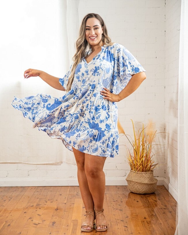 Jamie Short Sleeve Dress, Paisley / Cornflower Blue, alternate image number null