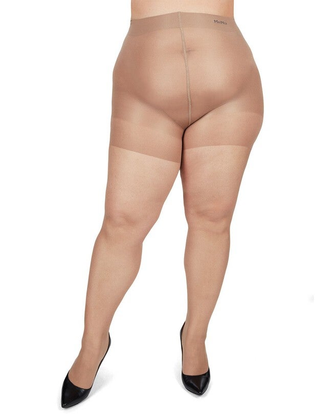 Plus Size Curvy Silky Sheer Control Top Pantyhose, Nude / Cream, alternate image number 1