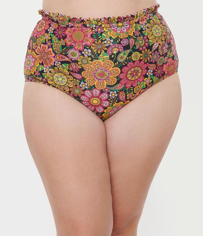 Unique Vintage Kaleidoscope Floral Southampton Swim Top, , alternate image number null